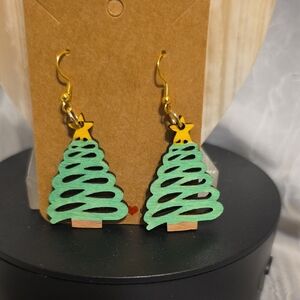 Festive Green Christmas Tree Earrings